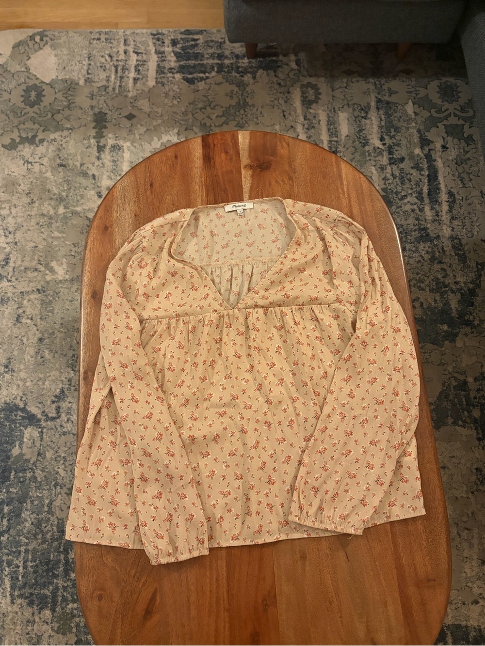 Madewell Cream Floral Peasant Blouse with Red Print